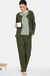 Zivame Cozy Ribbed 2 Top & 1 Bottom Loungewear Set - Leaf Clover — thumbnail 5